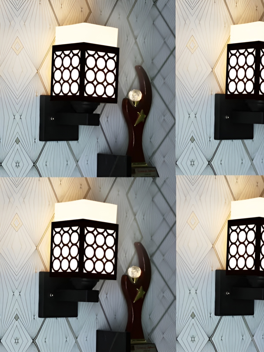 

Gojeeva Black & White 4 Pieces Textured Wooden Square Shaped Wall Lamps