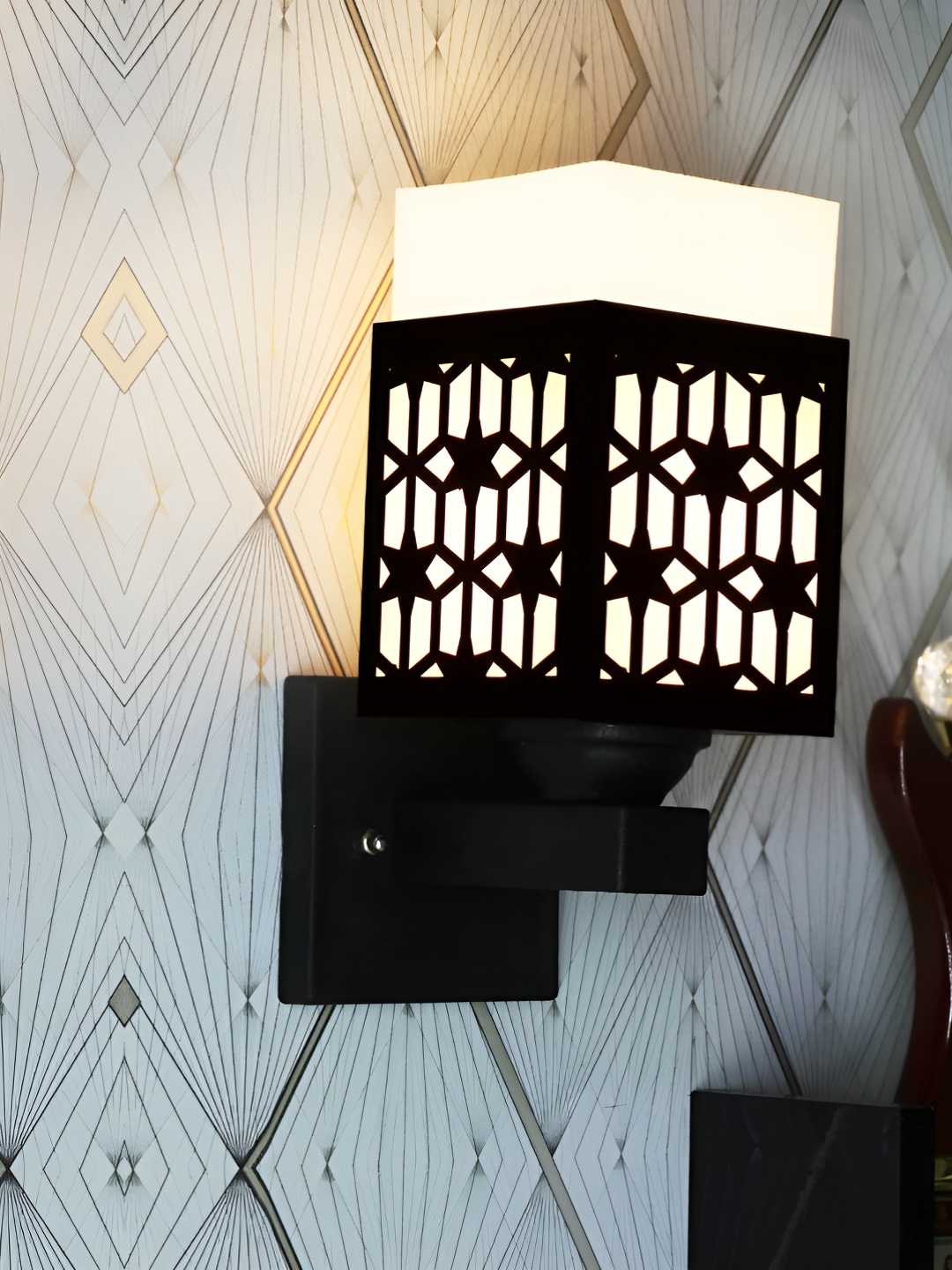 

Gojeeva Black & White Textured Wooden Square Shaped Wall Lamps