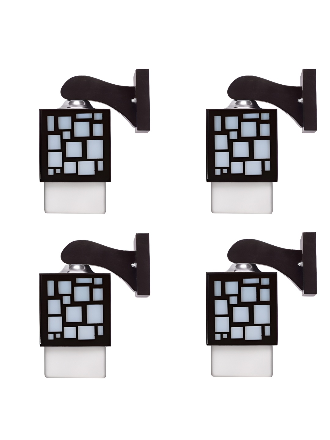 

Gojeeva Black & White 4 Pieces Textured Wooden Rectangle Shaped Wall Lamps