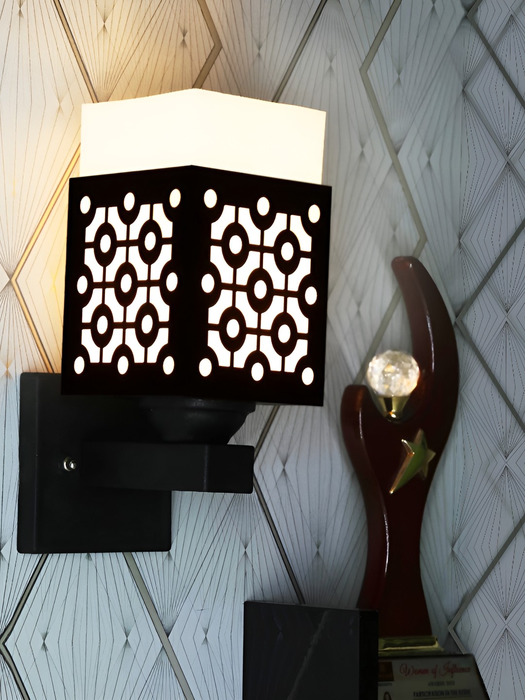 

Gojeeva Black and White Textured Wooden Square Shaped Wall Lamp