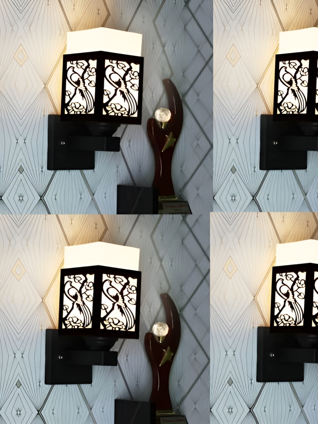 

Gojeeva Black & White 4 Pieces Textured Wooden Square Shaped Wall Lamps