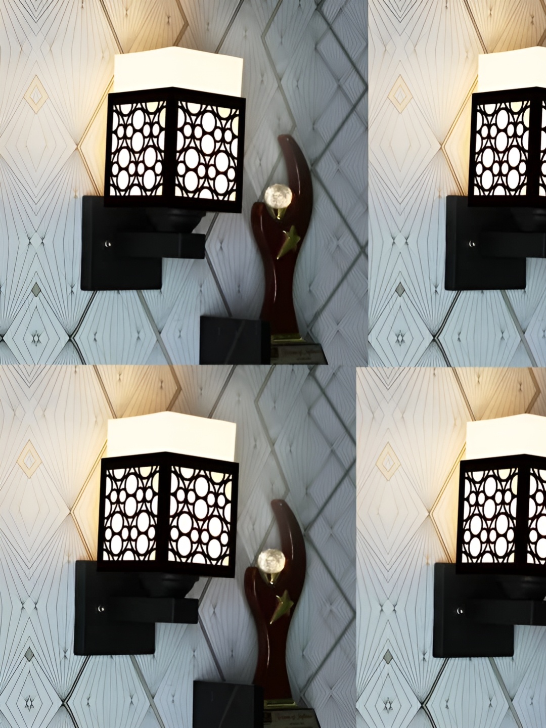 

Gojeeva Black & White 4 Pieces Textured Wooden Square Shaped Wall Lamps