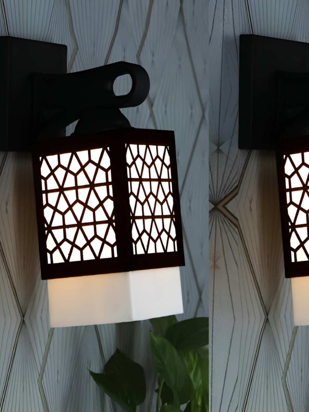 

Gojeeva Black and White 2 Pieces Textured Wooden Square Shaped Wall Lamps