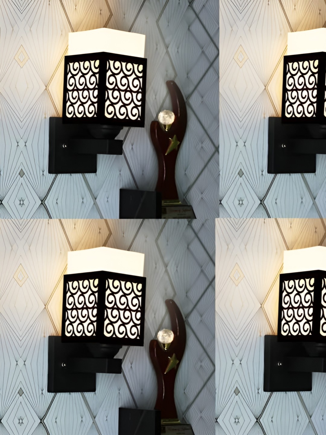 

Gojeeva Black & White 4 Pieces Textured Wooden Square Shaped Wall Lamps