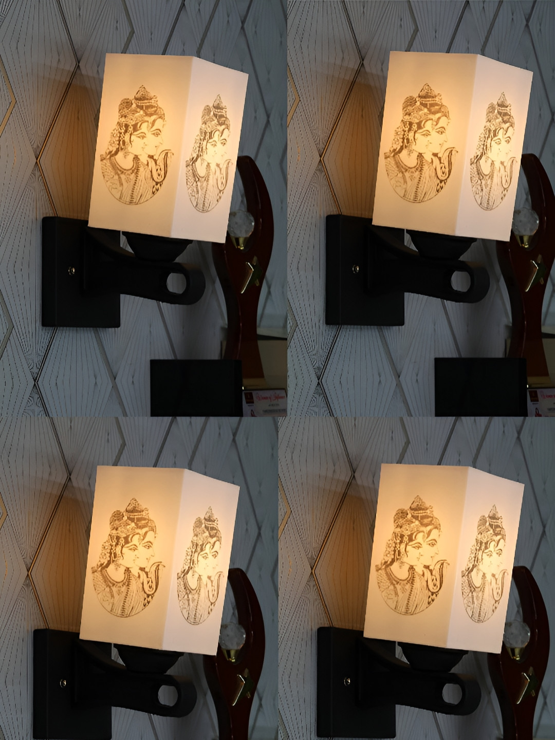 

Gojeeva Black & White 4 Pieces Textured Rectangle Shaped Wall Lamps
