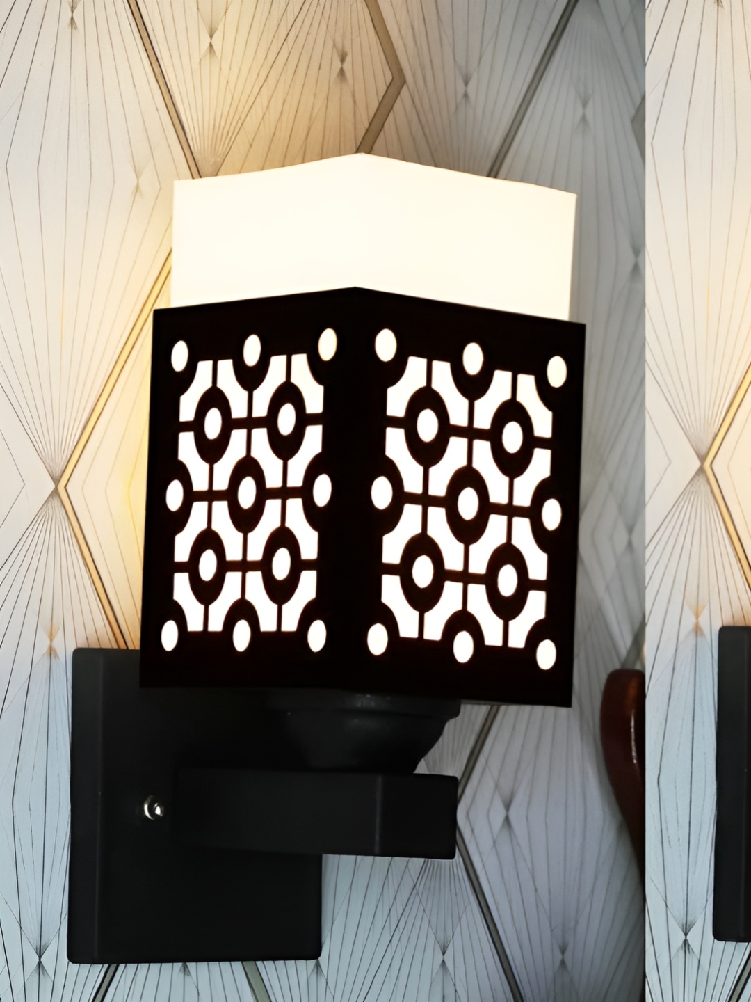 

Gojeeva Black & White 2 Pieces Textured Wooden Rectangle Shaped Wall Lamps