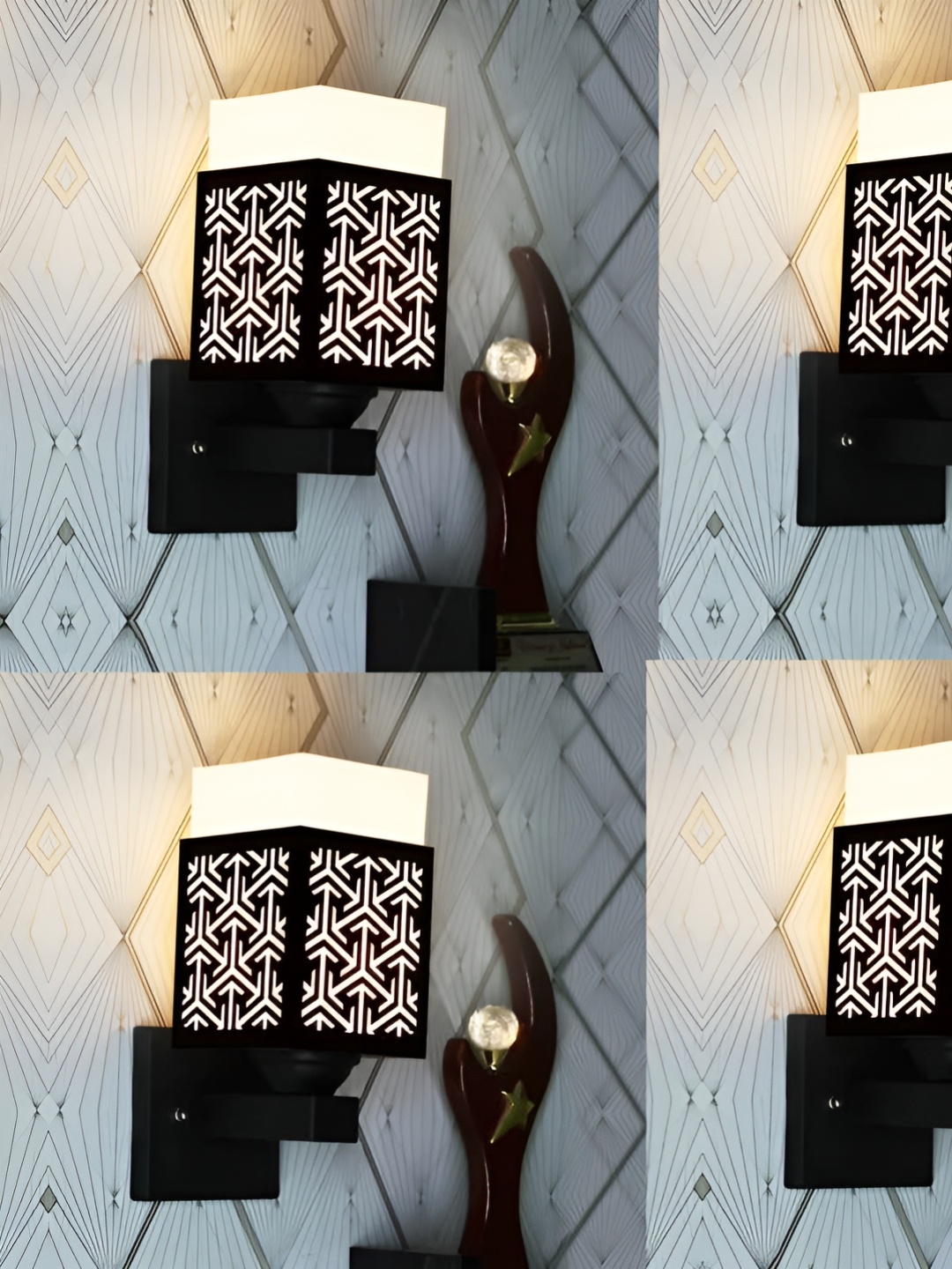 

Gojeeva Black and White 4 Pieces Textured Wooden Square Shaped Wall Lamps