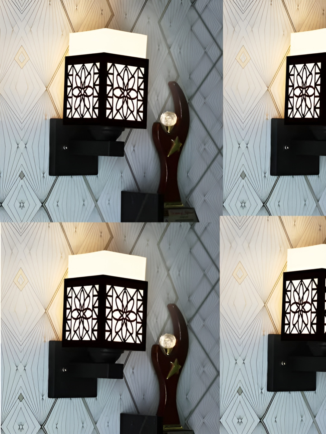 

Gojeeva Black & White 4 Pieces Textured Square Shaped Wooden Wall Lamp