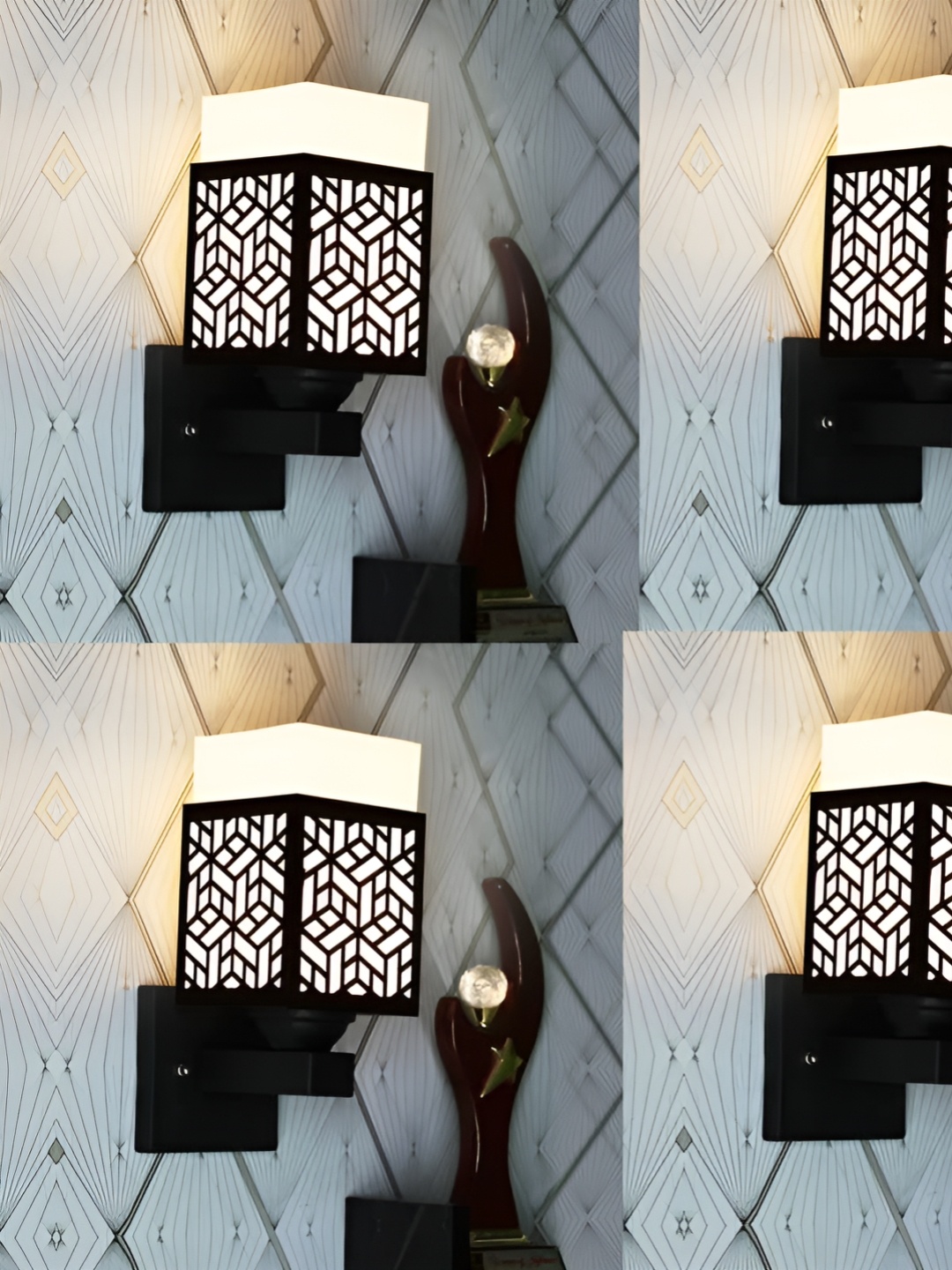 

Gojeeva Black & White 4 Pieces Textured Wooden Square Shaped Wall Lamps