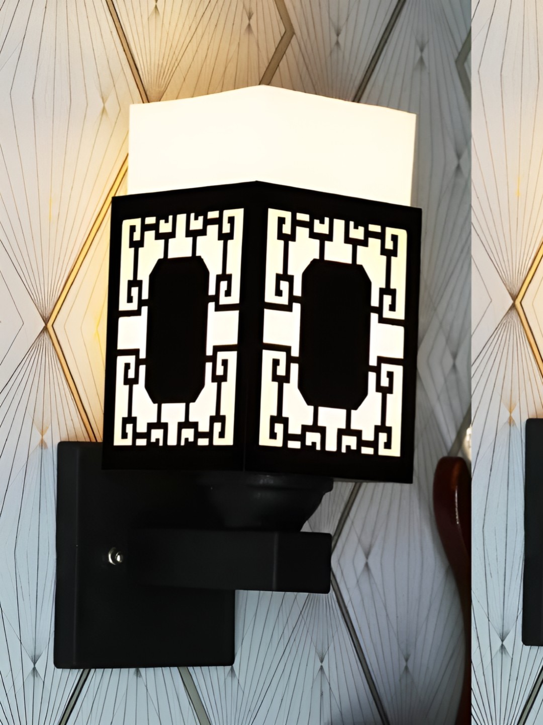 

Gojeeva Black & White 2 Pieces Textured Square Shaped Wooden Wall Lamps