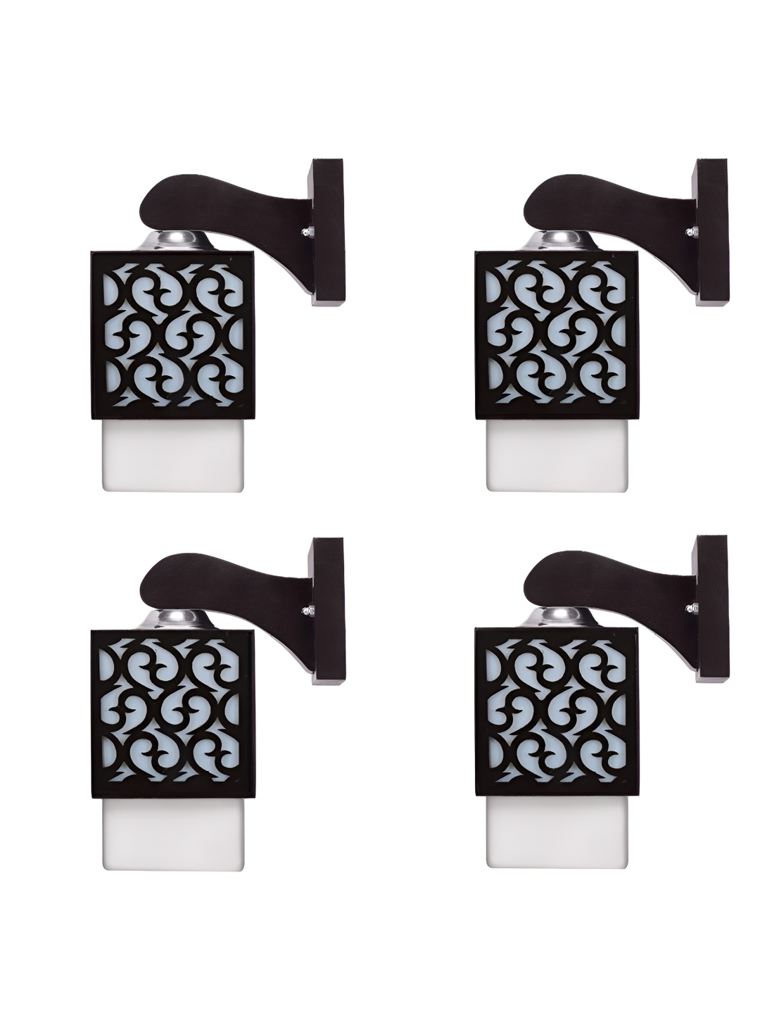 

Gojeeva Black & White 4 Pieces Textured Square Shaped Wooden Wall Lamps