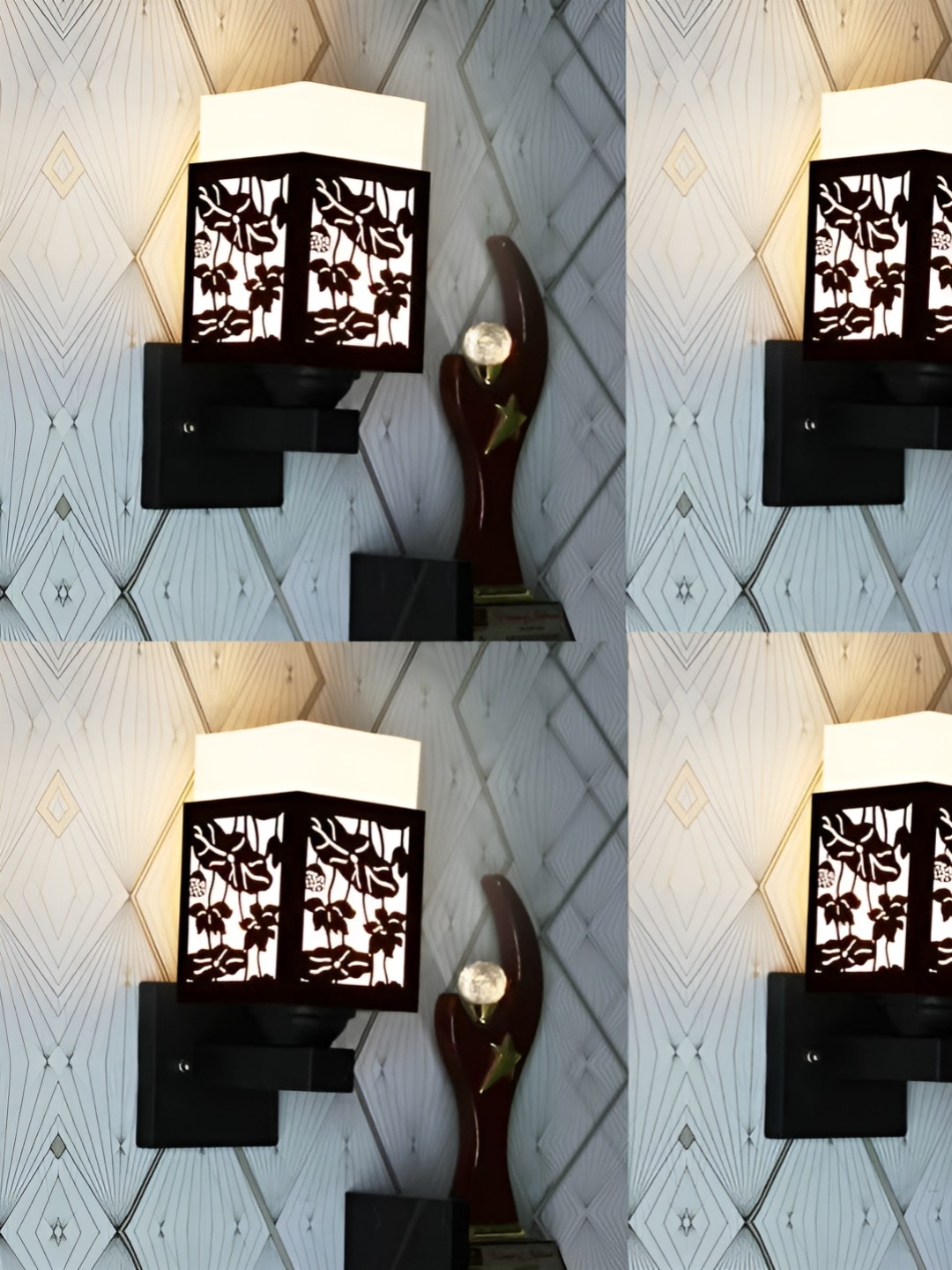 

Gojeeva Black & White 4 Pieces Textured Wooden Square Shaped Wall Lamps