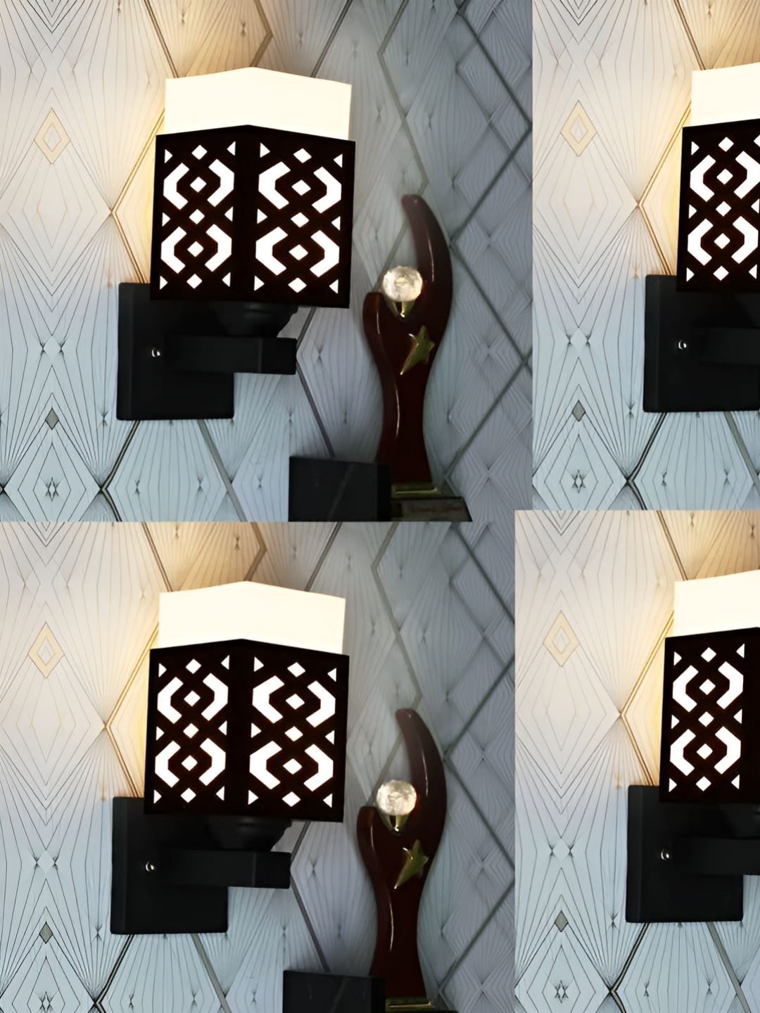 

Gojeeva Black & White 4 Pieces Textured Wooden Square Shaped Wall Lamps