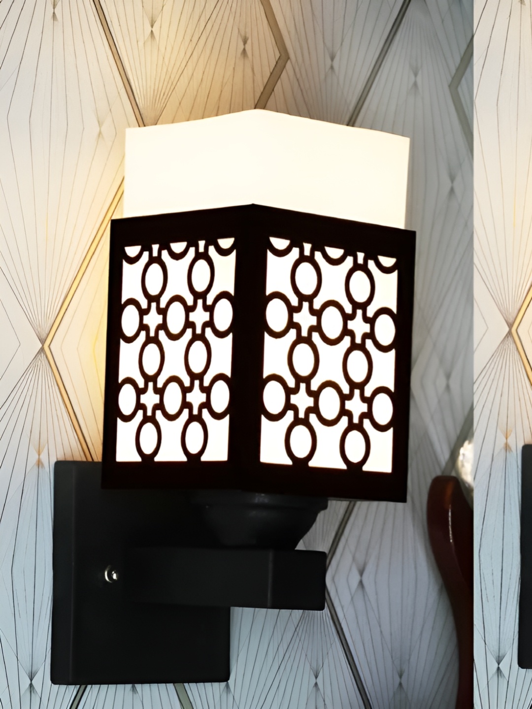 

Gojeeva Black & White 2 Pieces Textured Wooden Square Shaped Wall Lamps