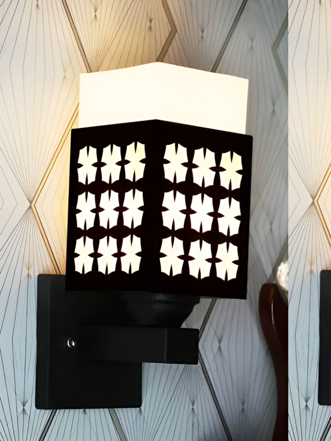 

Gojeeva Black & White 2 Pieces Textured Wooden Square Shaped Wall Lamps
