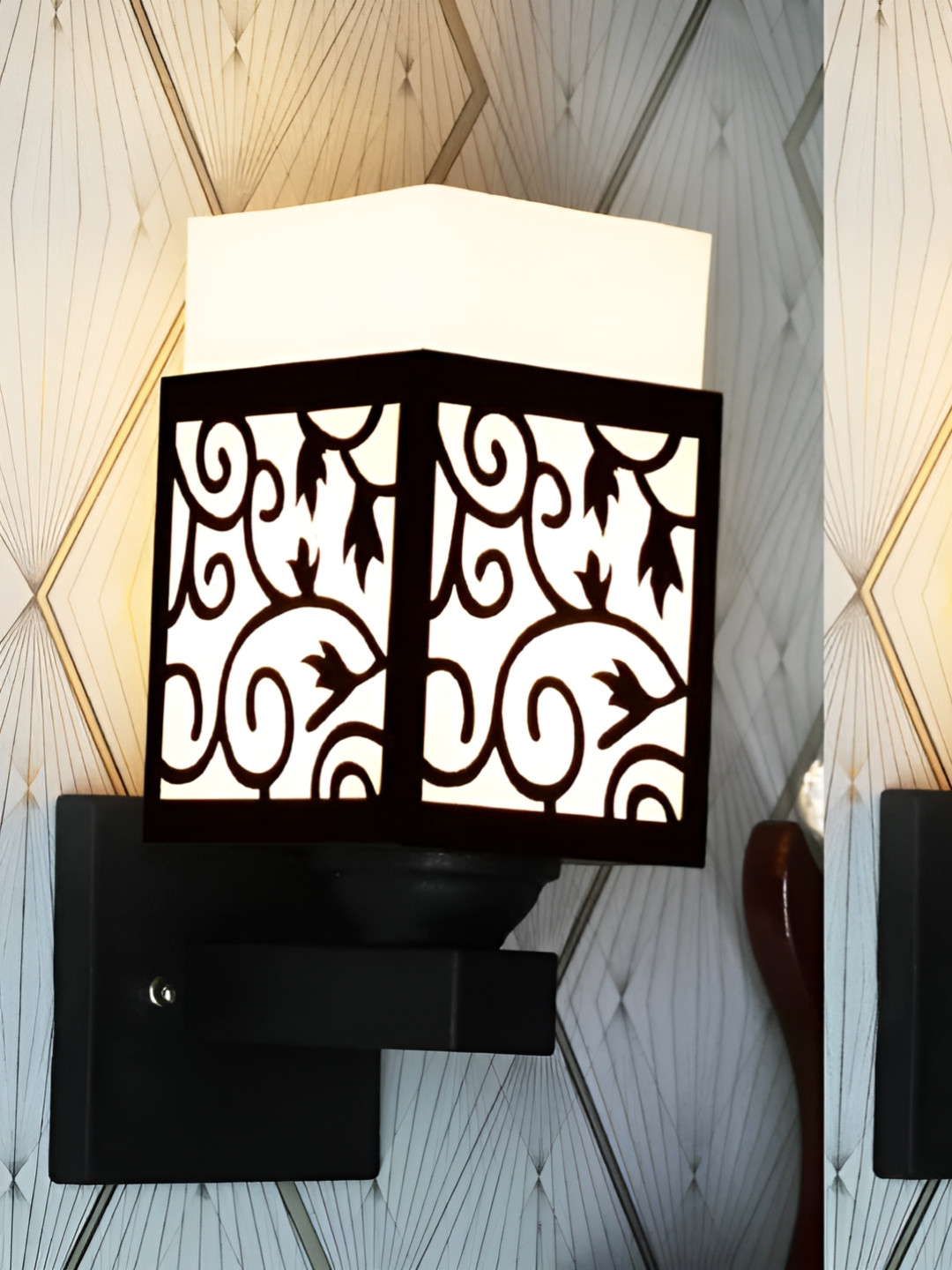 

Gojeeva Black & White 2 Pieces Textured Wooden Square Shaped Wall Lamps