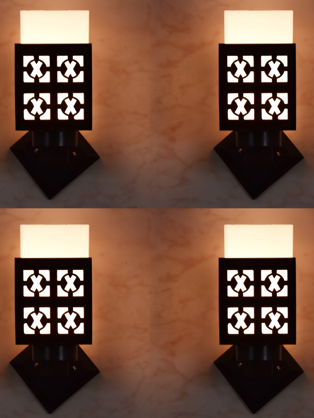 

Gojeeva Black & White 4 Pieces Wooden Rectangle Shaped Wall Lamps