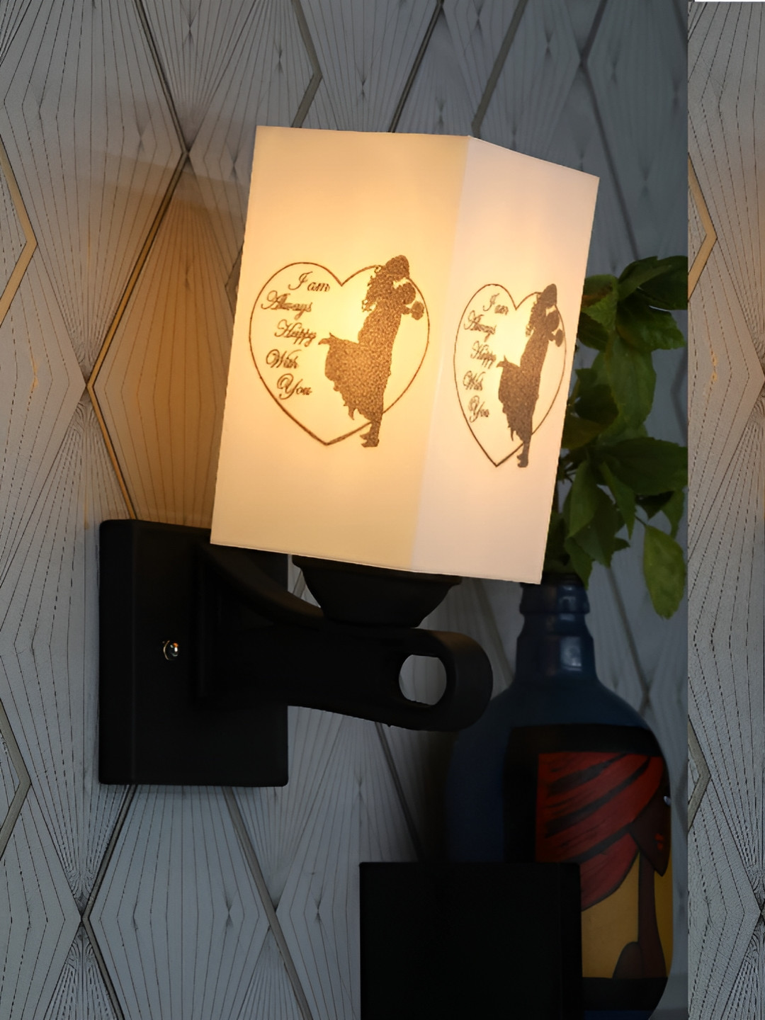 

Gojeeva Black & White 2 Pieces Printed Square Shaped Metal Wall Lamp