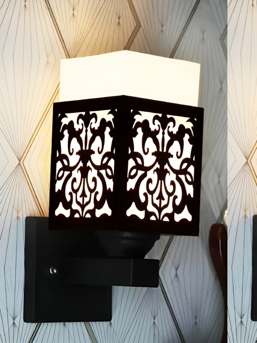 

Gojeeva Black and White 2 Pieces Textured Wooden Square Shaped Wall Lamps