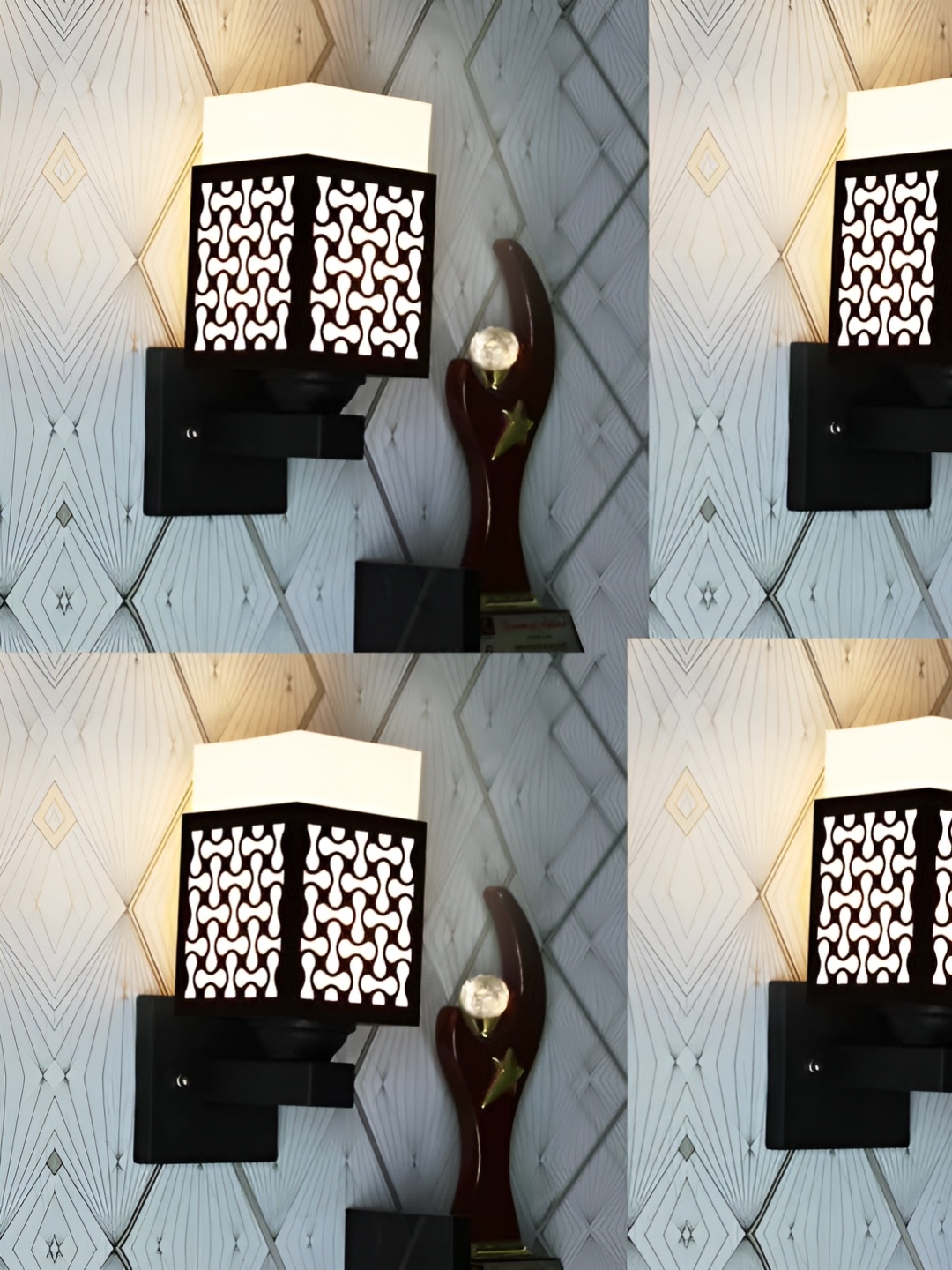 

Gojeeva Black & White 4 Pieces Textured Square Shaped Wooden Wall Lamp