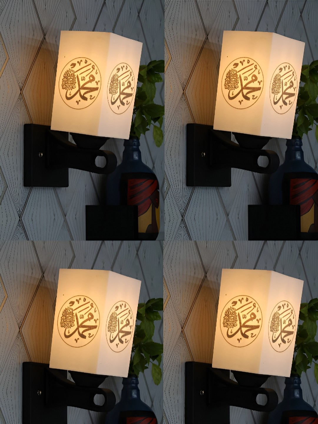 

Gojeeva Black & White 4 Pieces Printed Metal Square Shaped Wall Lamps