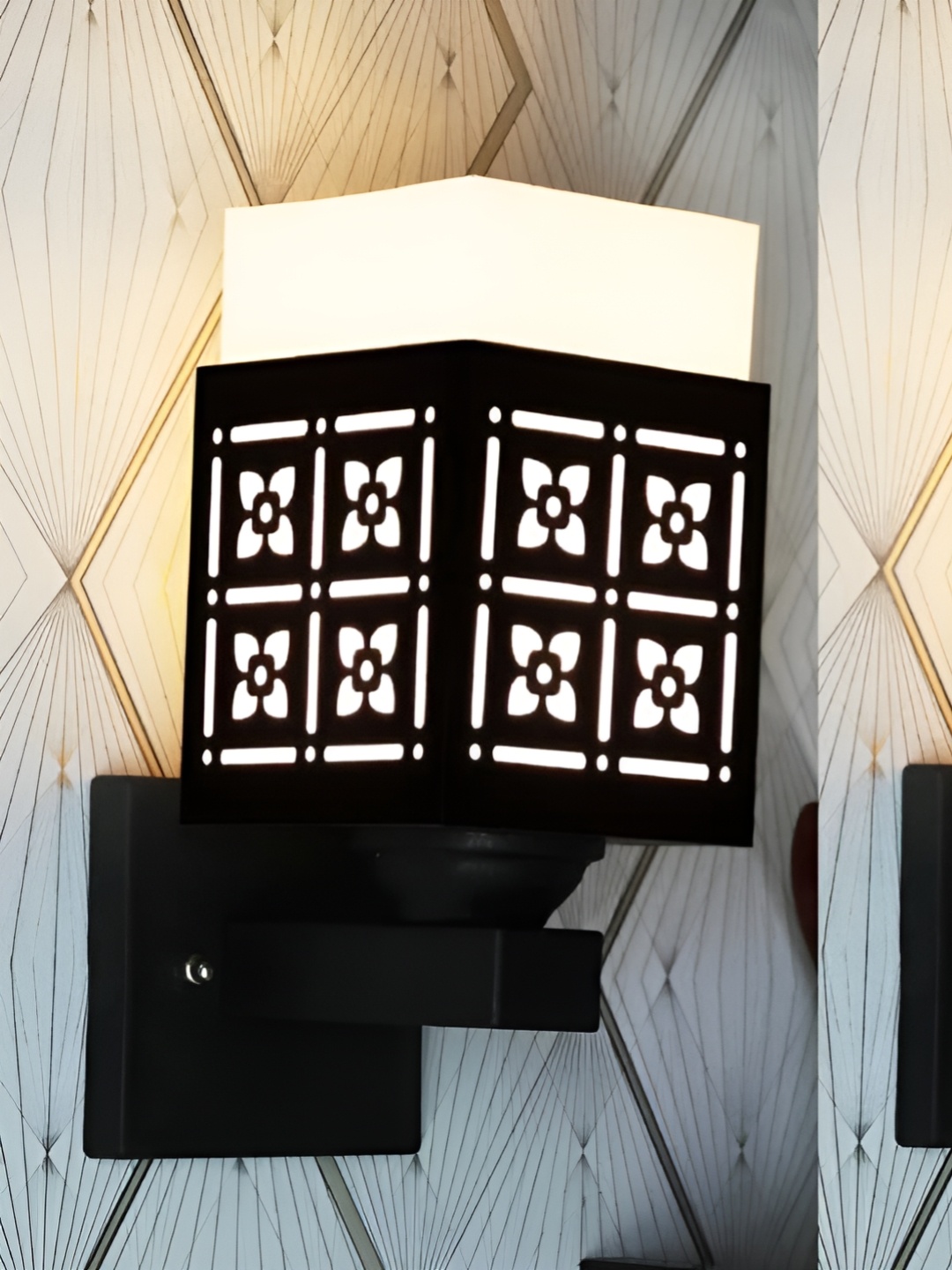 

Gojeeva Black & White 2 Pieces Textured Square Shaped Wooden Wall Lamps