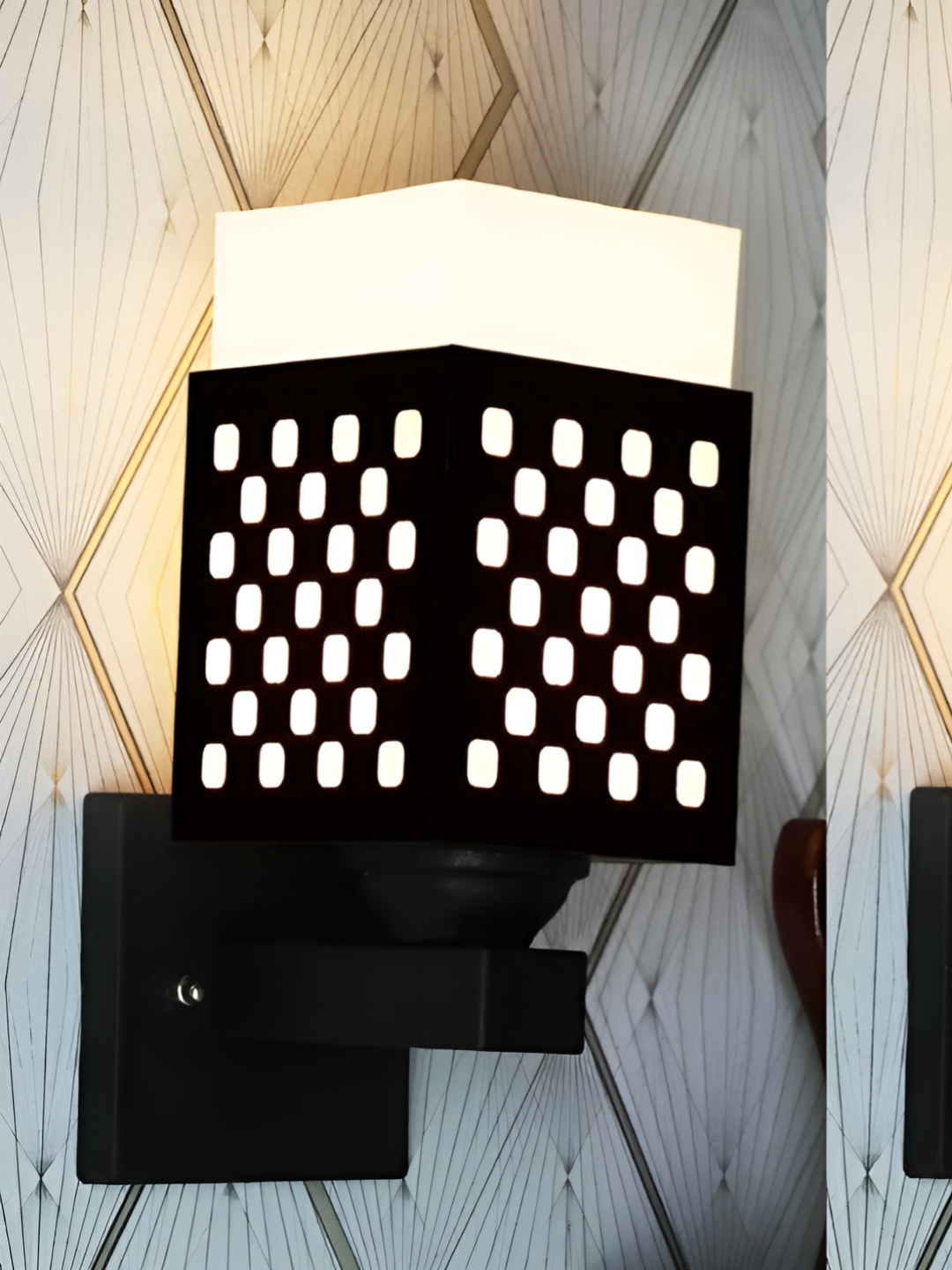 

Gojeeva Black & White 2 Pieces Textured Square Shaped Wooden Wall Lamps