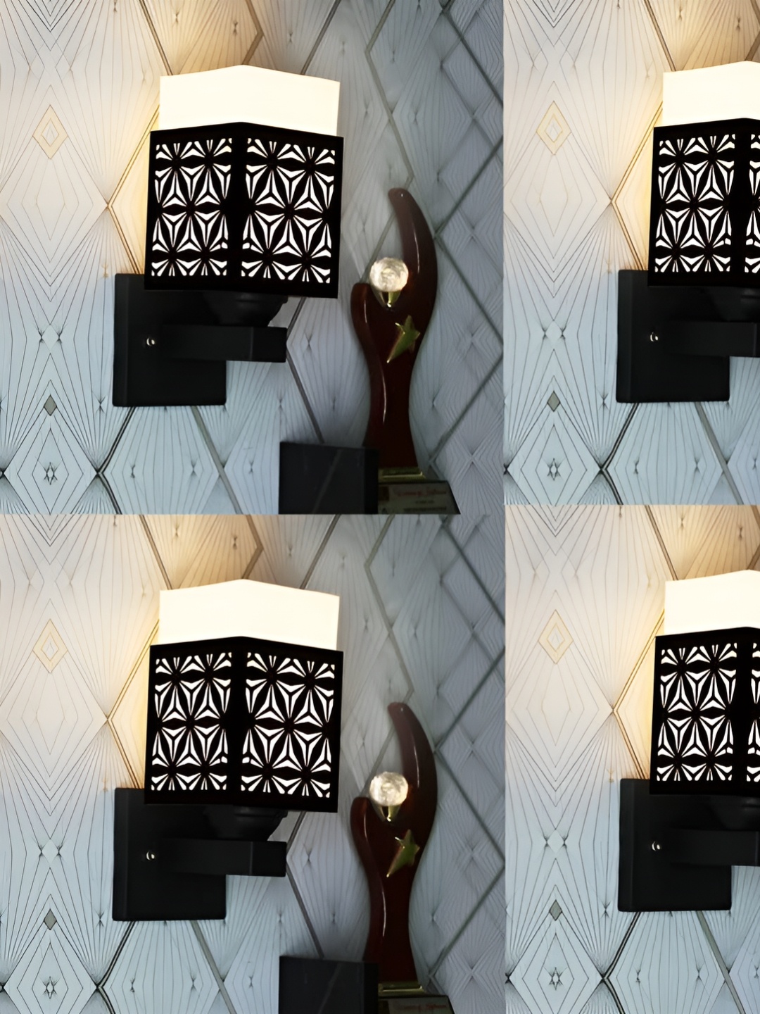 

Gojeeva Black & White 4 Pieces Textured Square Shaped Wooden Wall Lamp