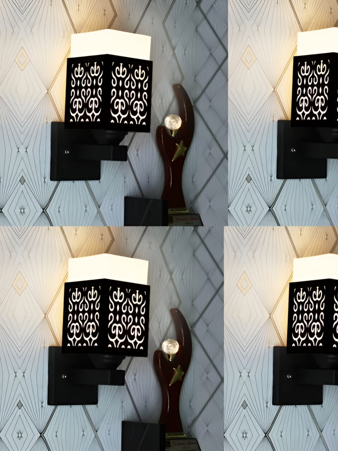 

Gojeeva Black & White 4 Pieces Textured Square Shaped Wooden Wall Lamp