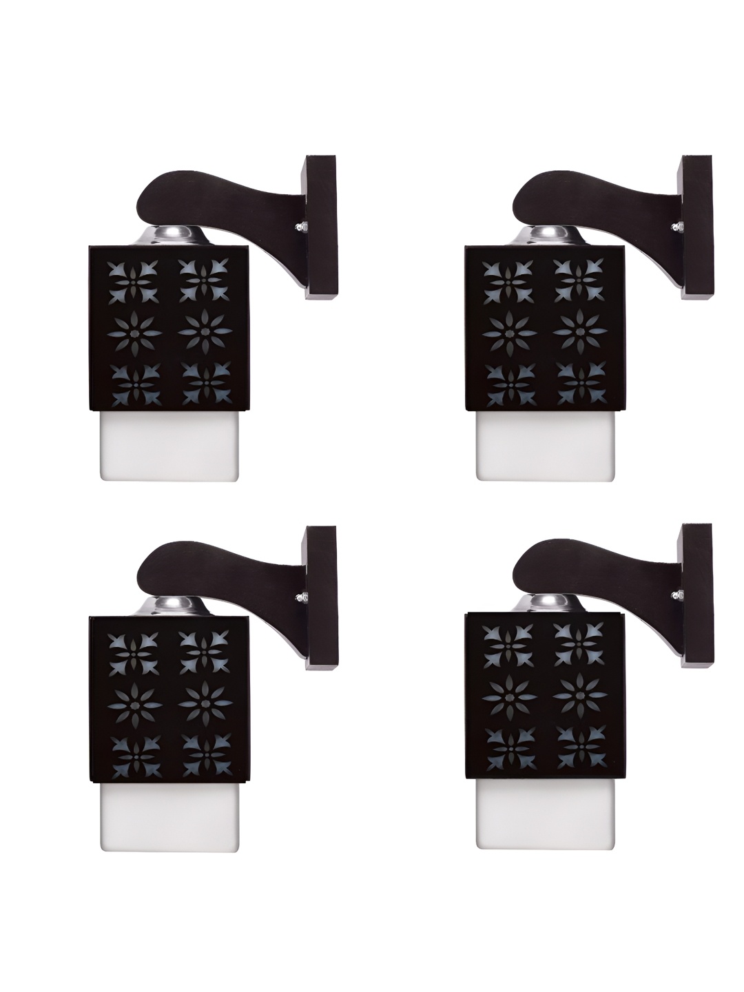

Gojeeva Black & White 4 Pieces Textured Square Shaped Wooden Wall Lamps
