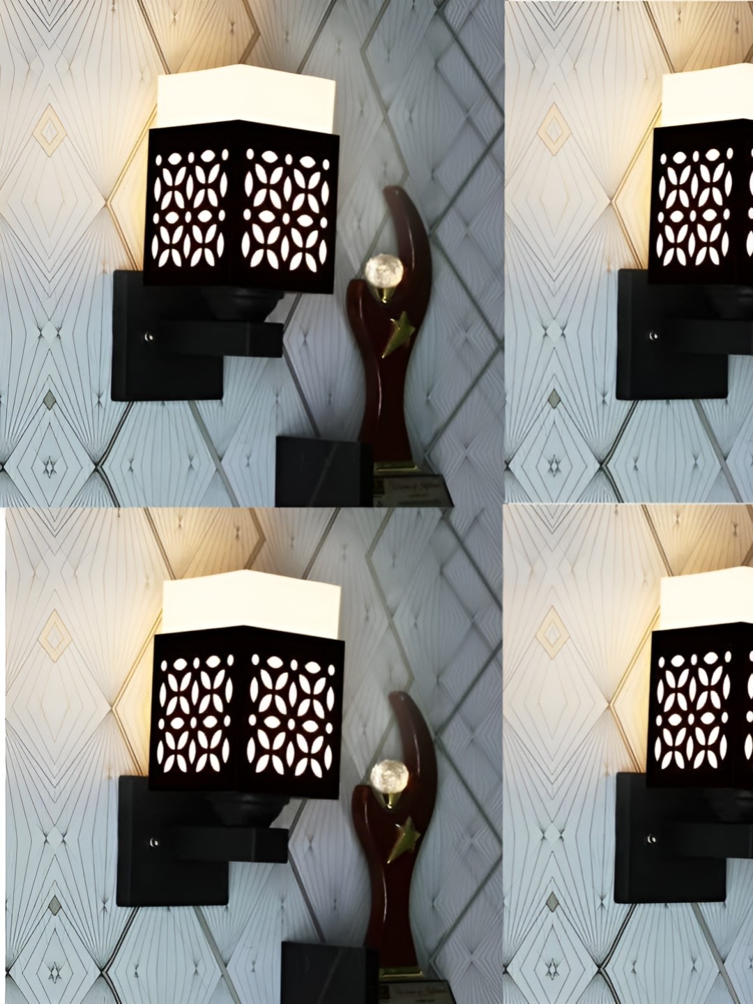 

Gojeeva Black & White 4 Pieces Textured Wooden Square Shaped Wall Lamps