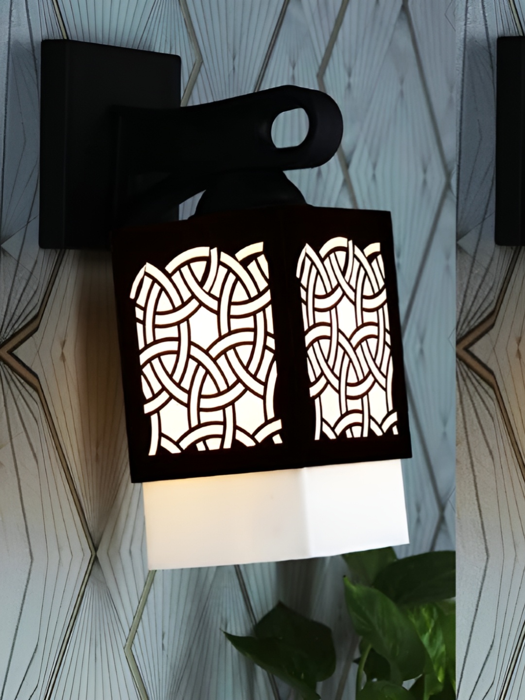 

Gojeeva Black & White 2 Pieces Textured Wooden Square Shaped Wall Lamps