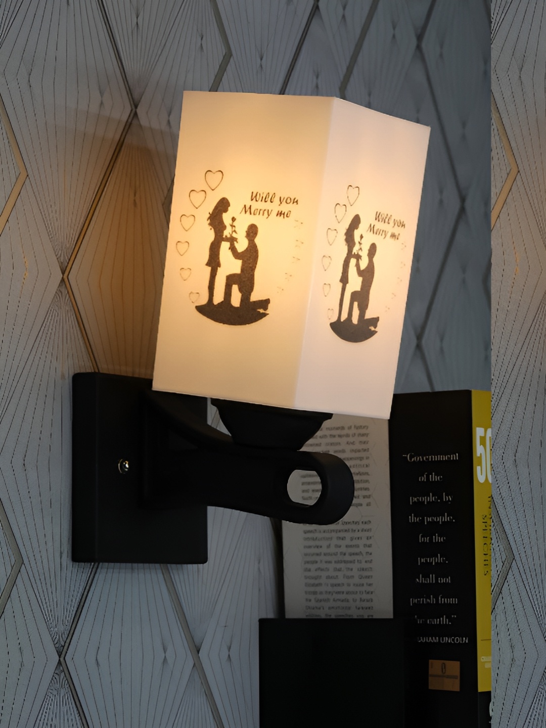

Gojeeva Black & White 2 Pieces Printed Wooden Square Shaped Wall Lamps