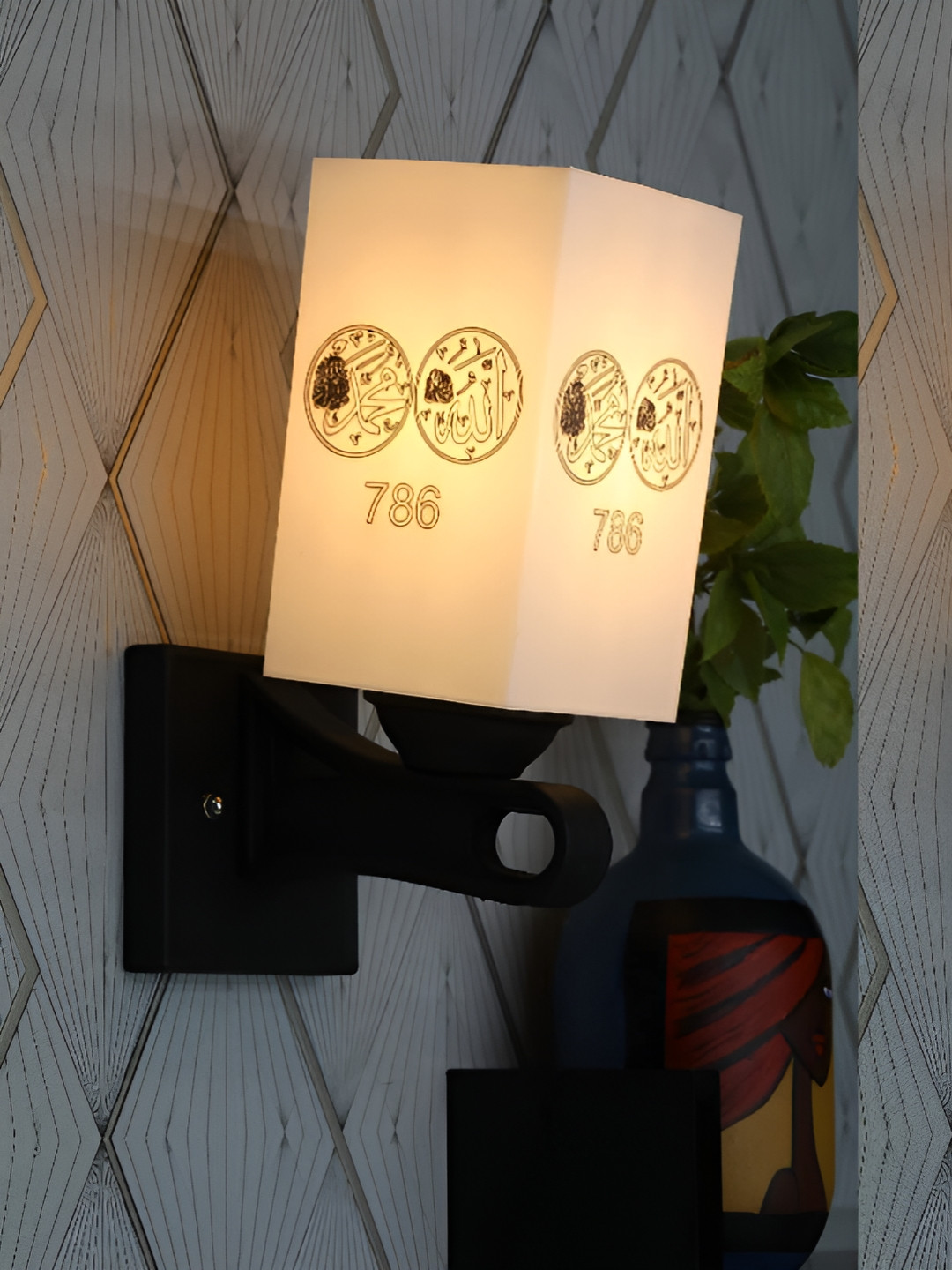 

Gojeeva White & Black 2 Pieces Printed Rectangle Shaped Metal Wall Lamps