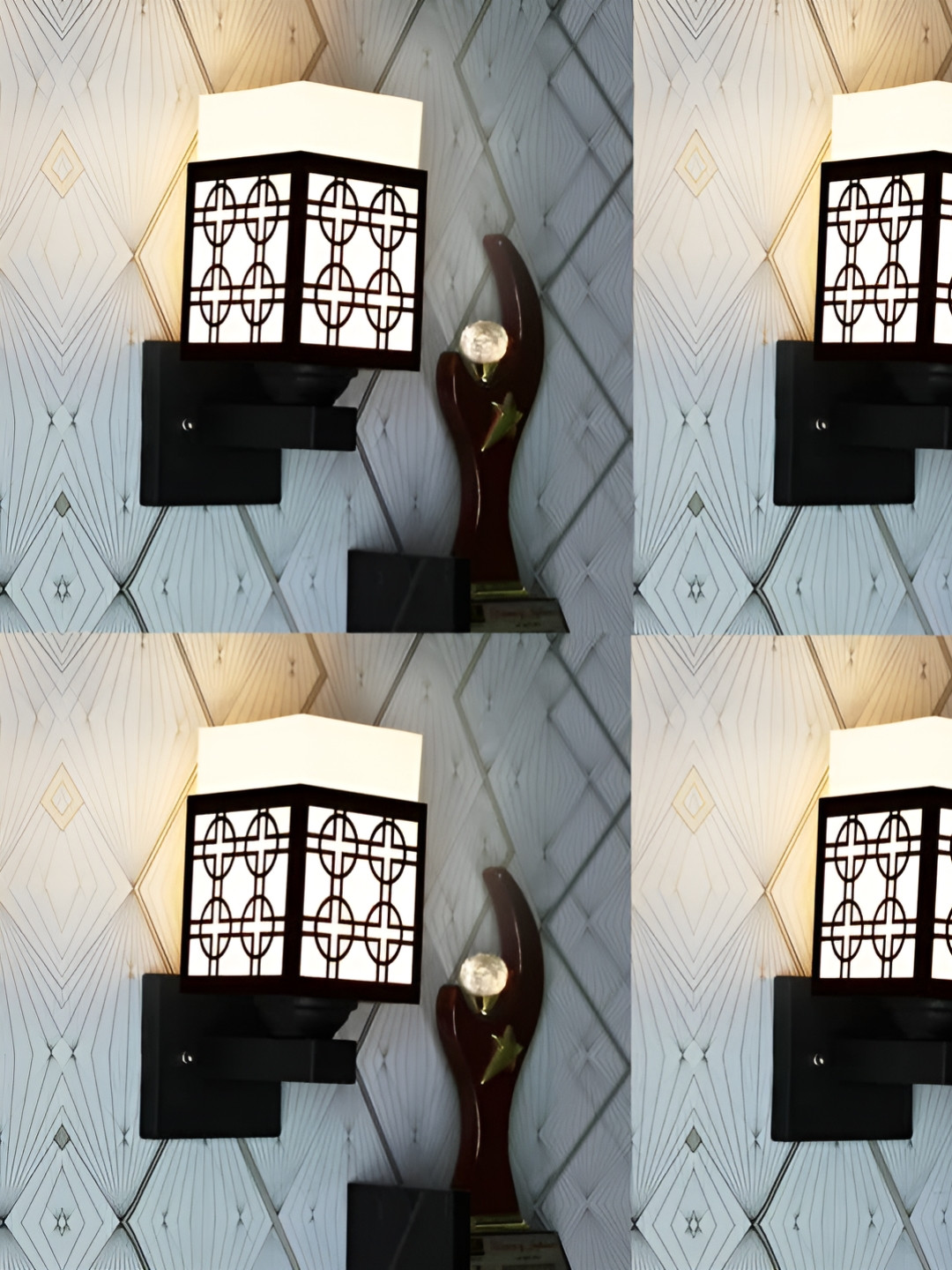 

Gojeeva Black & White 4 Pieces Textured Wooden Square Shaped Wall Lamps