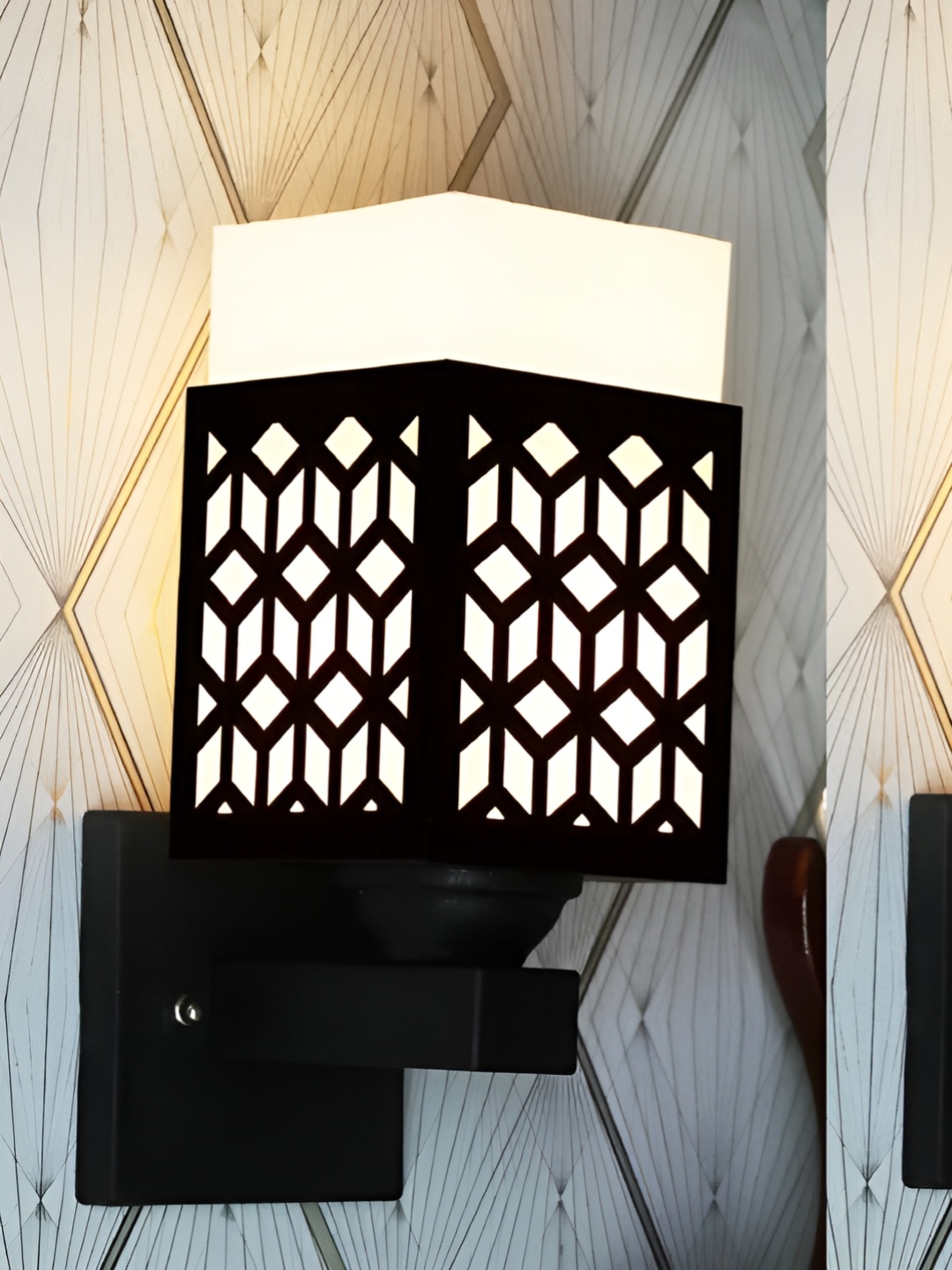 

Gojeeva Black and White 2 Pieces Textured Wooden Square Shaped Wall Lamps