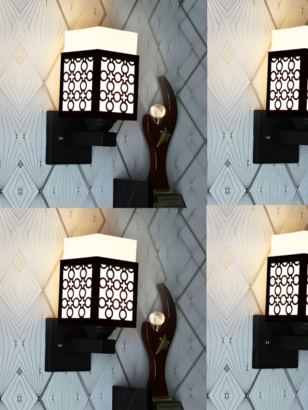

Gojeeva Black & White 4 Pieces Textured Square Shaped Wooden Wall Lamp