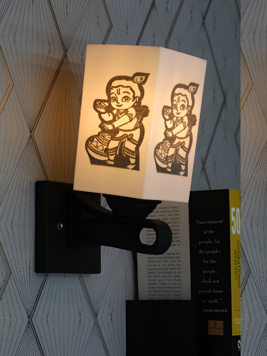 

Gojeeva Black and White 2 Pieces Printed Metal Square Shaped Wall Lamps
