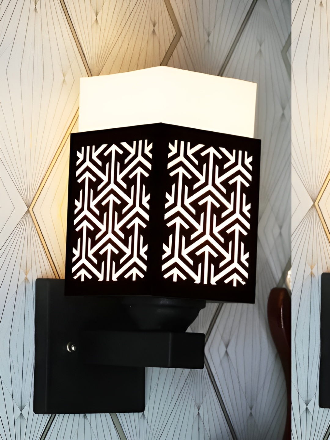 

Gojeeva Black & White 2 Pieces Textured Square Shaped Wooden Wall Lamps