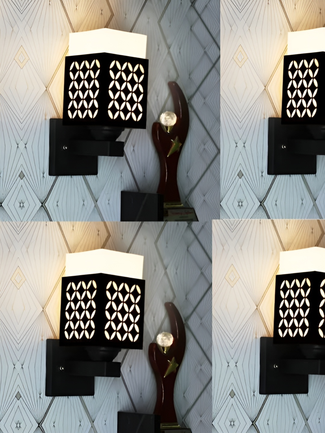 

Gojeeva Black & White 4 Pieces Textured Wooden Square Shaped Wall Lamps