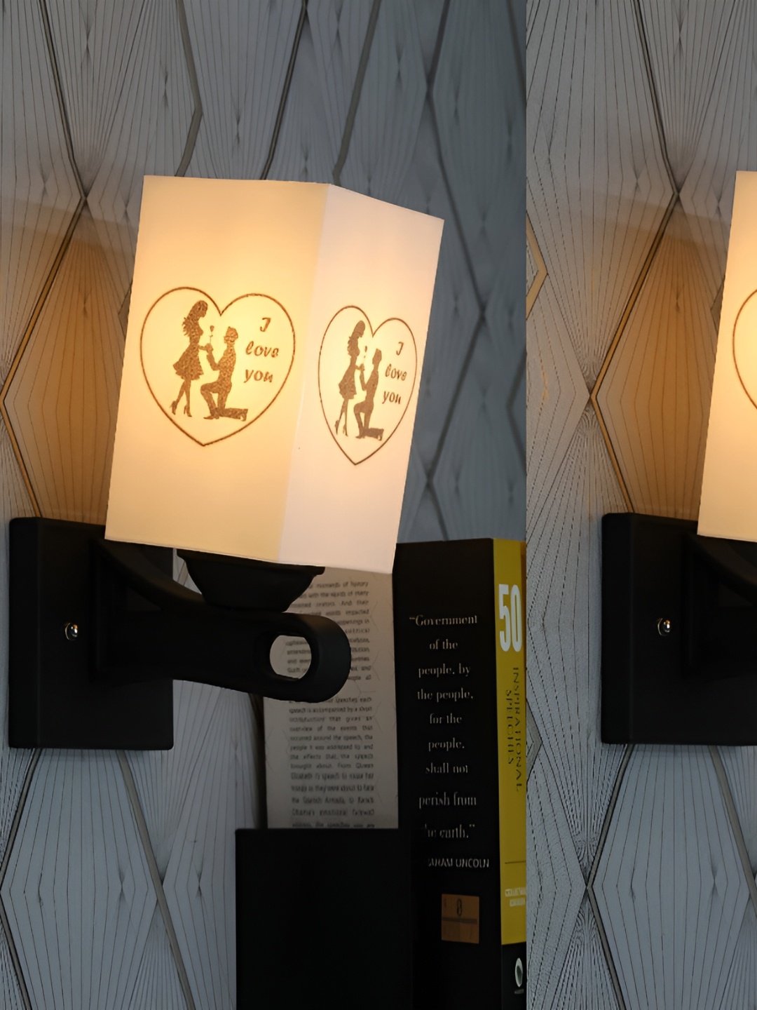 

Gojeeva Black and White 2 Pieces Printed Metal Square Shaped Wall Lamps