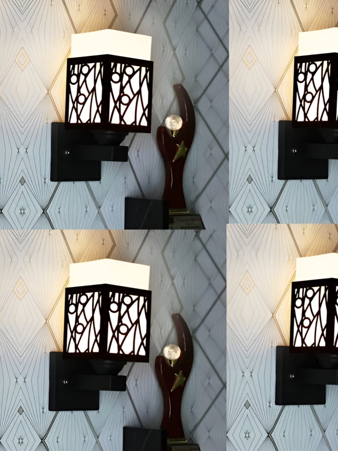 

Gojeeva Black & White 4 Pieces Textured Wooden Square Rectangle Shaped Wall Lamps