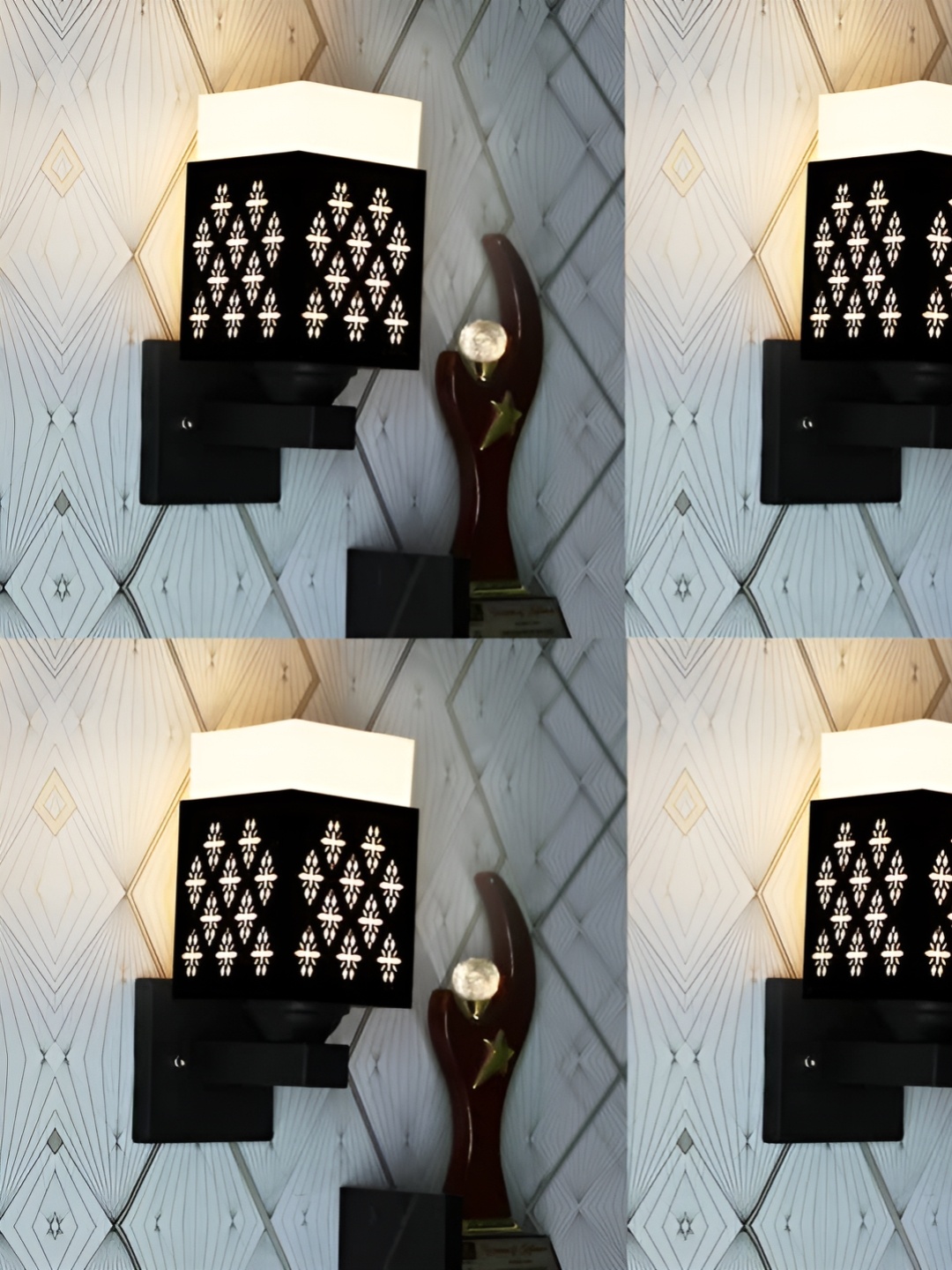 

Gojeeva Black & White 4 Pieces Textured Wooden Square Shaped Wall Lamps