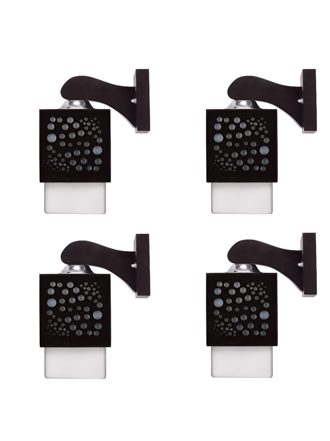 

Gojeeva Black & White 4 Pieces Textured Wooden Rectangle Shaped Wall Lamps