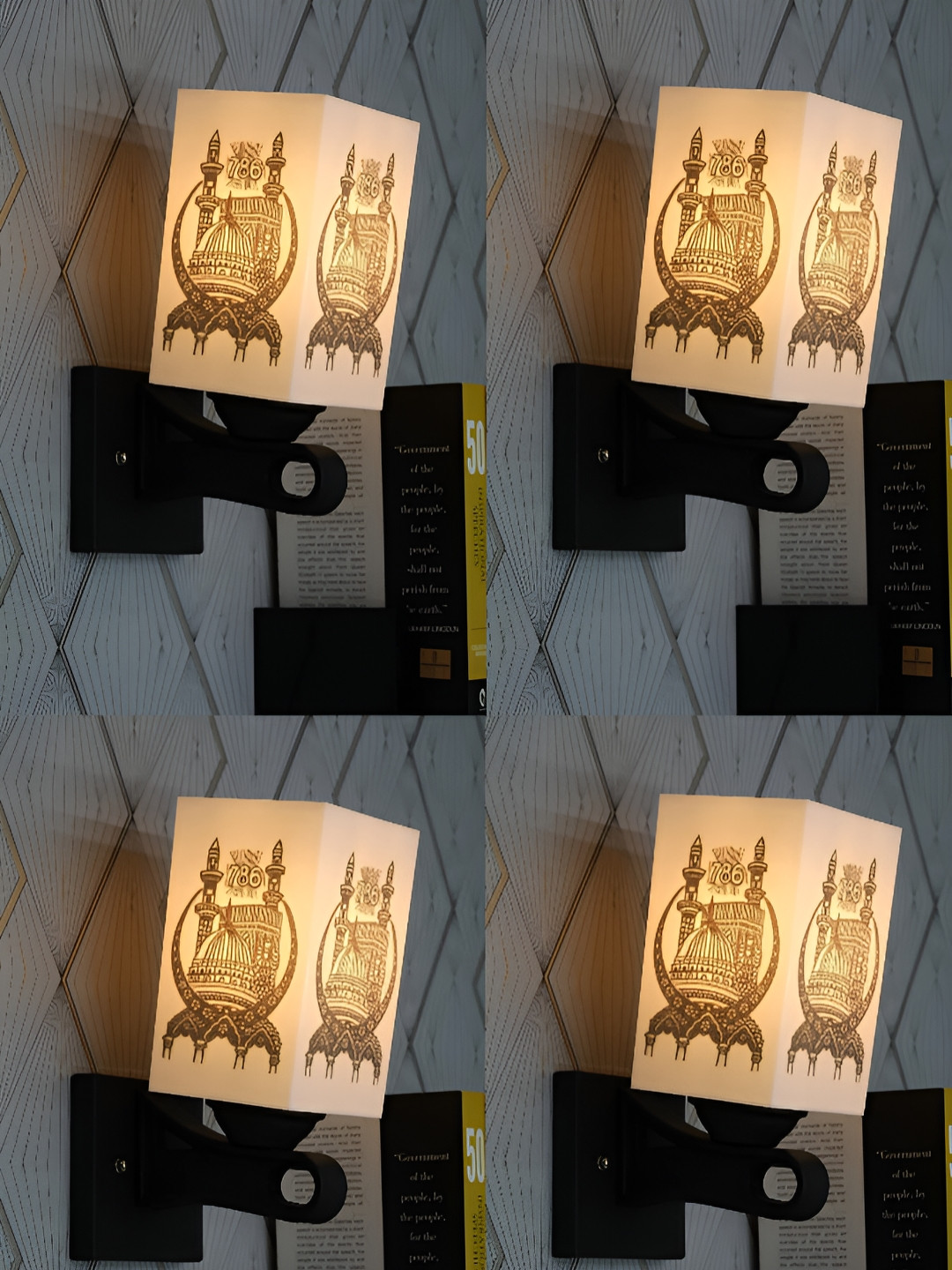 

Gojeeva Black & White 4 Pieces Printed Rectangle Shaped Wall Lamps