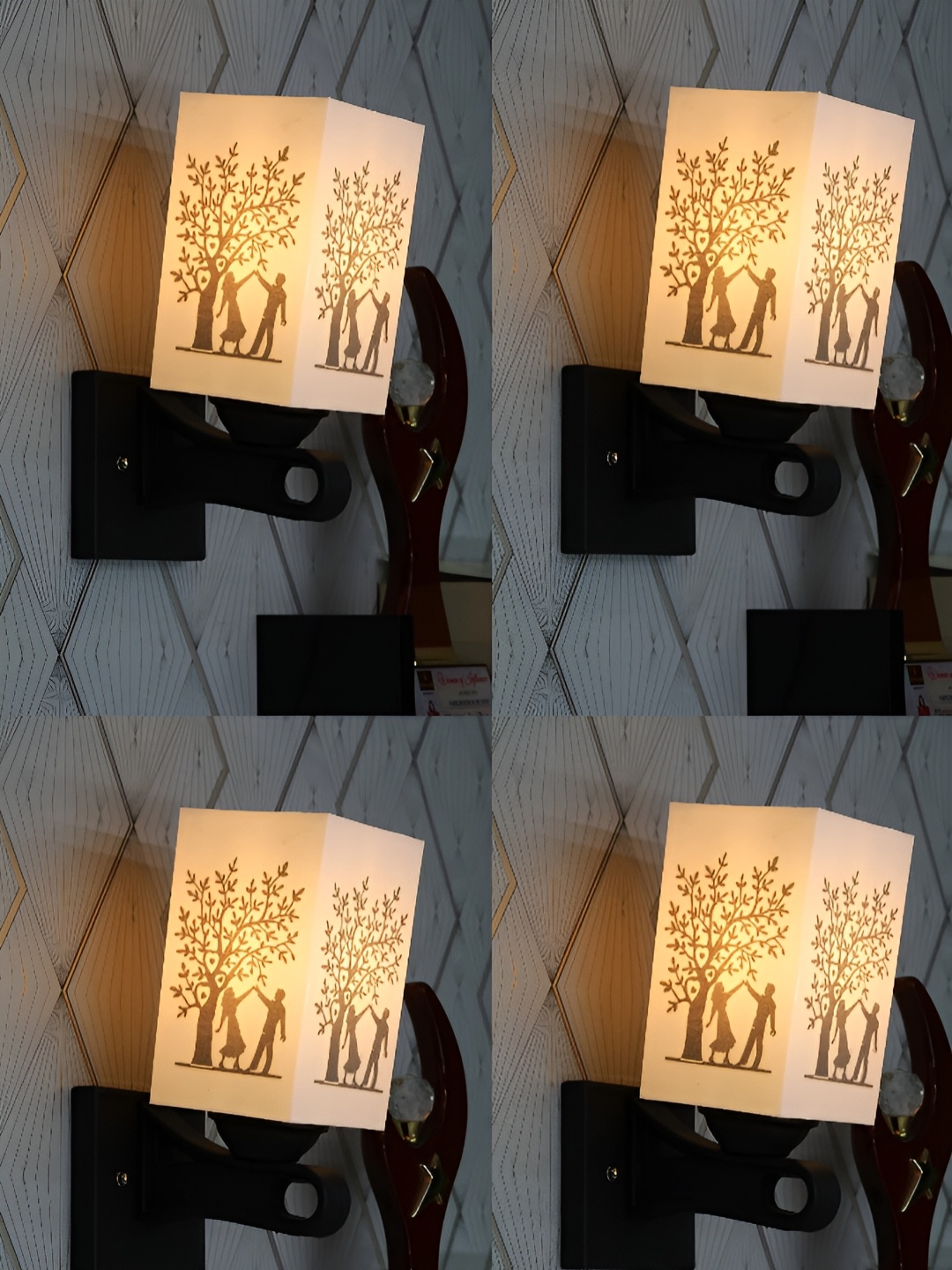 

Gojeeva Black & White 4 Pieces Printed Metal Square Shaped Wall Lamp