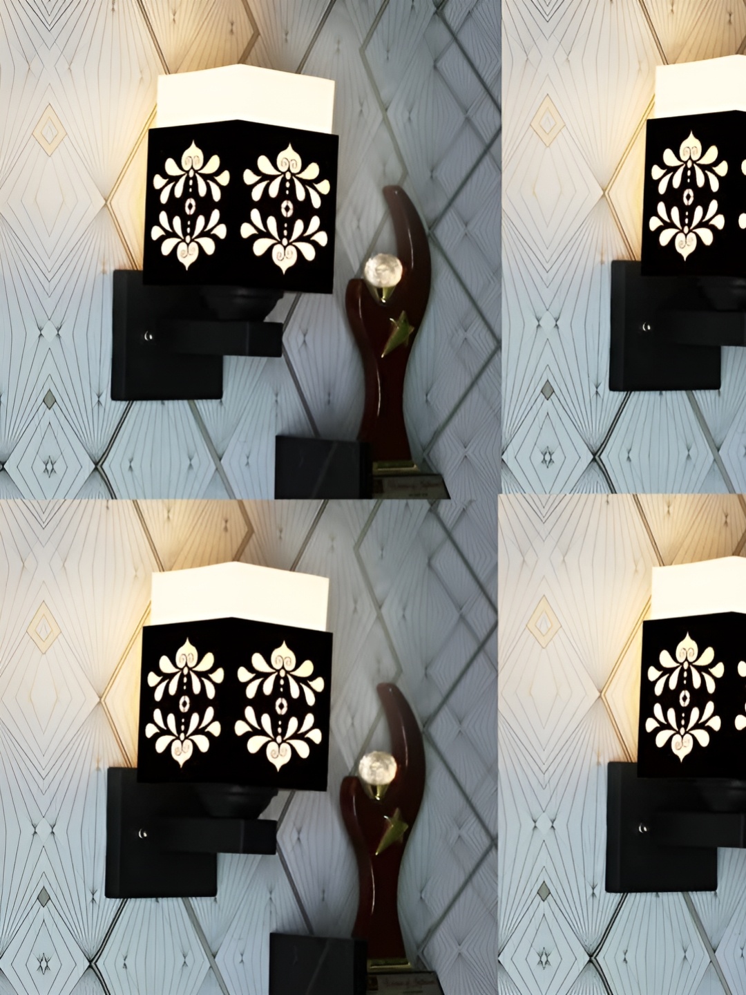 

Gojeeva Black & White 4 Pieces Textured Wooden Square Shaped Wall Lamps