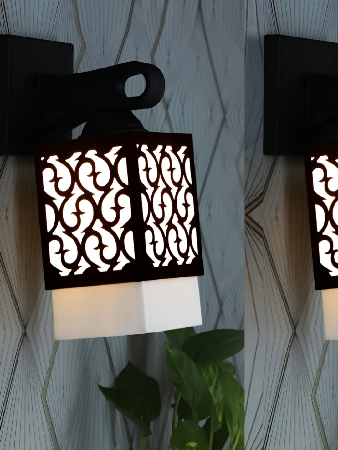

Gojeeva Black & White 2 Pieces Textured Wooden Square Shaped Wall Lamps