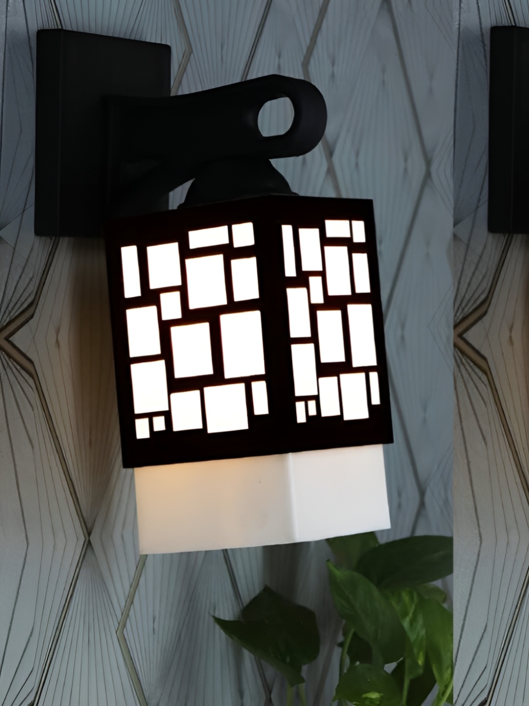 

Gojeeva Black & White 2 Pieces Textured Wooden Square Shaped Wall Lamps