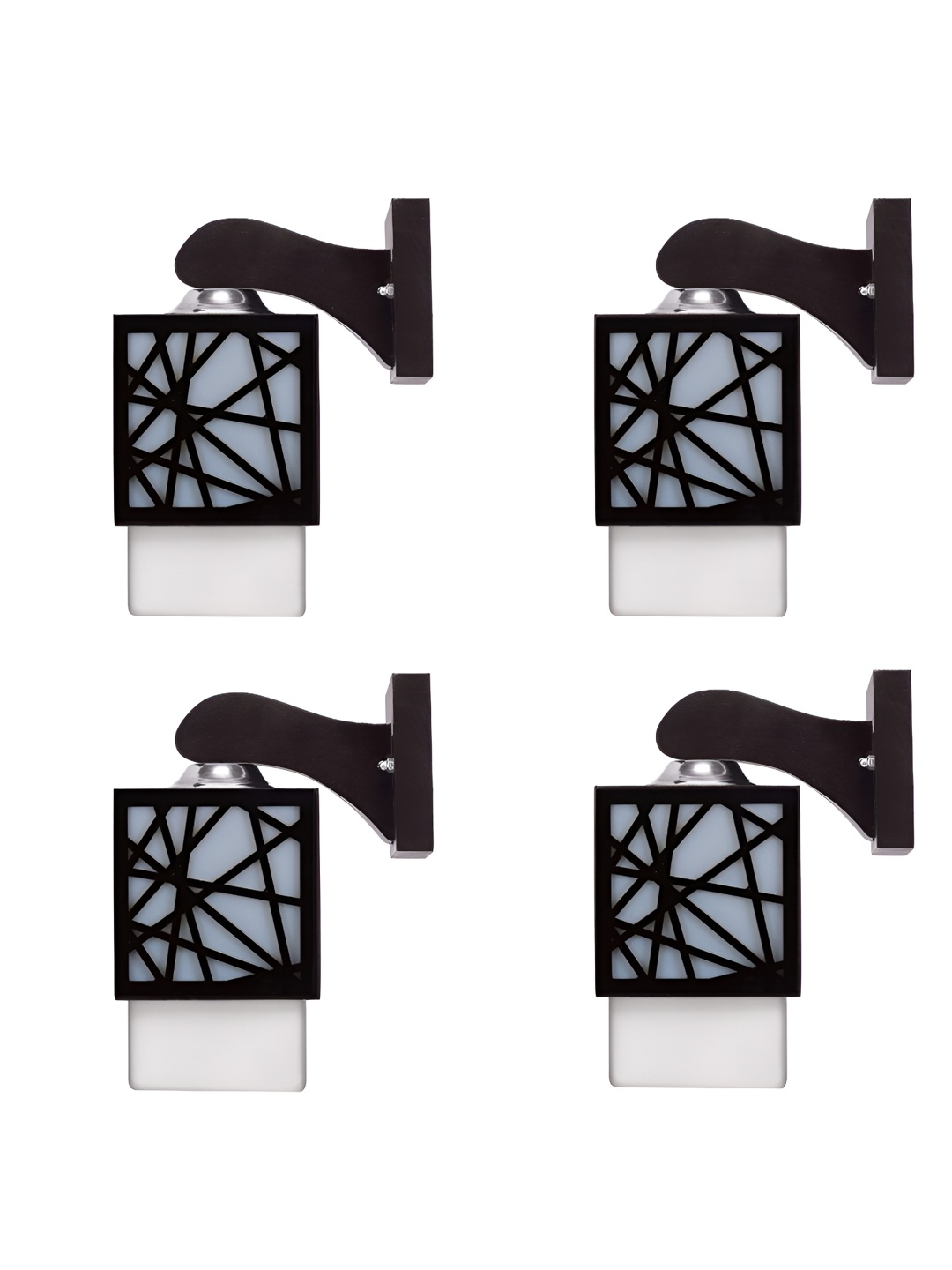 

Gojeeva Black & White 4 Pieces Textured Square Shaped Wooden Wall Lamp